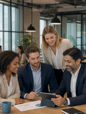 Business team evaluating digital workflow